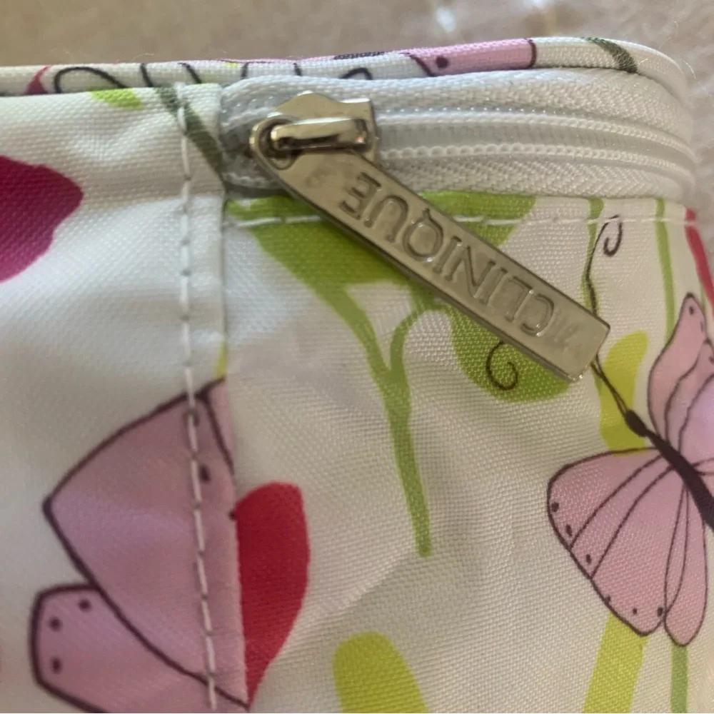 Clinique Cosmetic Makeup Bag Flowers Butterflies Train Case w Handle + Small Bag